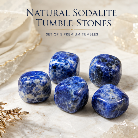Natural Sodalite Tumble Stones | Set of 5 Premium Sodalite Crystal Tumbled Stones | Communication, Intuition & Inner Peace Healing Crystals