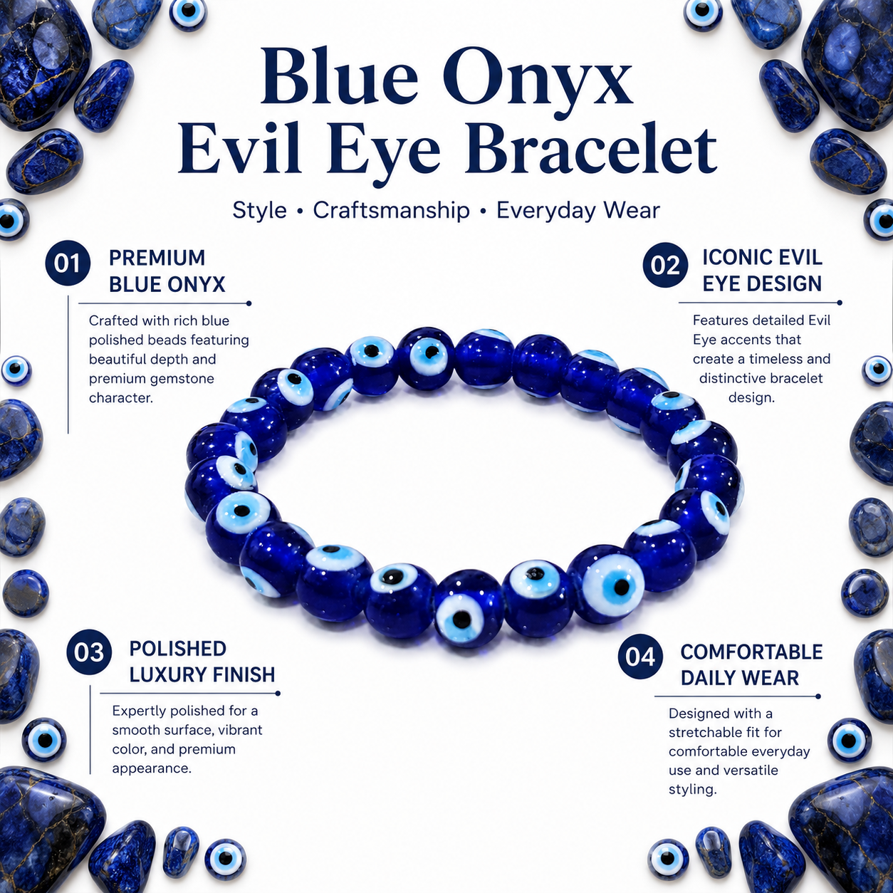 Blue Evil Eye Protection Bracelet 8mm | Certified Nazar Protection & Positive Energy Bracelet