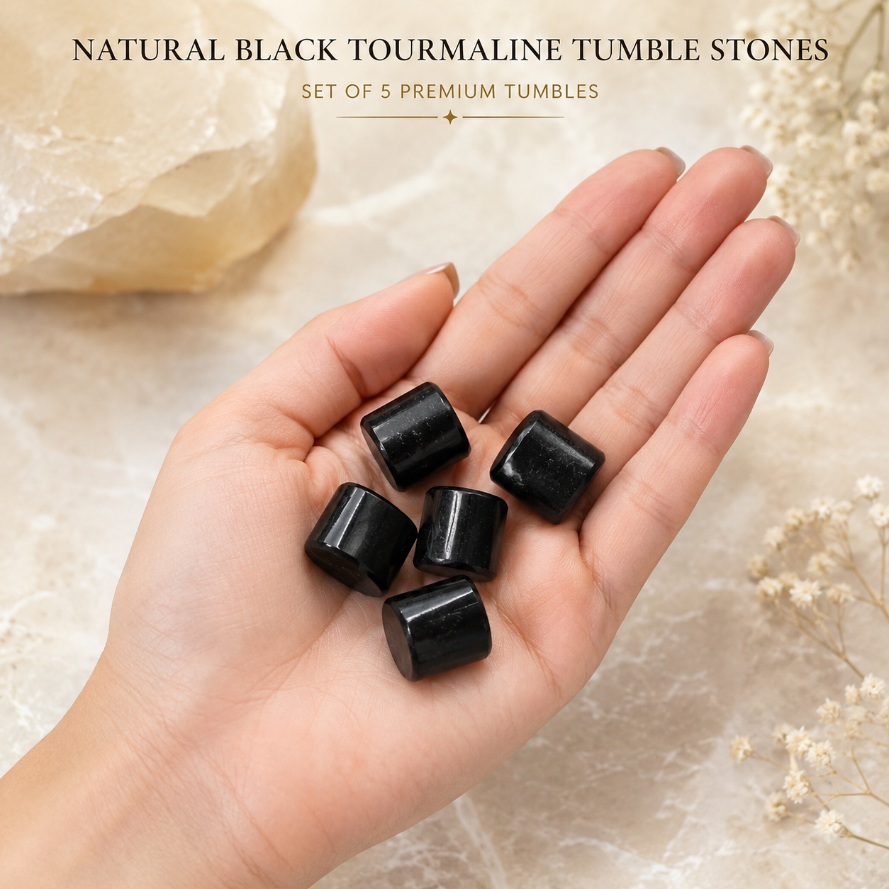 Natural Black Tourmaline Tumble Stones | Set of 5 Premium Black Tourmaline Crystal Tumbled Stones | Protection & Grounding Healing Crystals