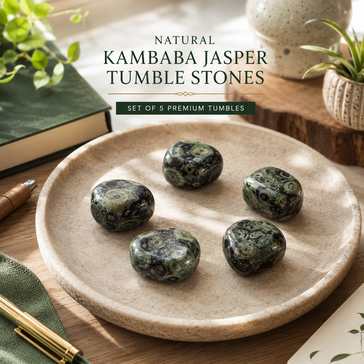 Natural Kambaba Jasper Tumble Stones | Set of 5 Premium Polished Kambaba Jasper Crystals | Grounding, Peace & Emotional Balance Stones