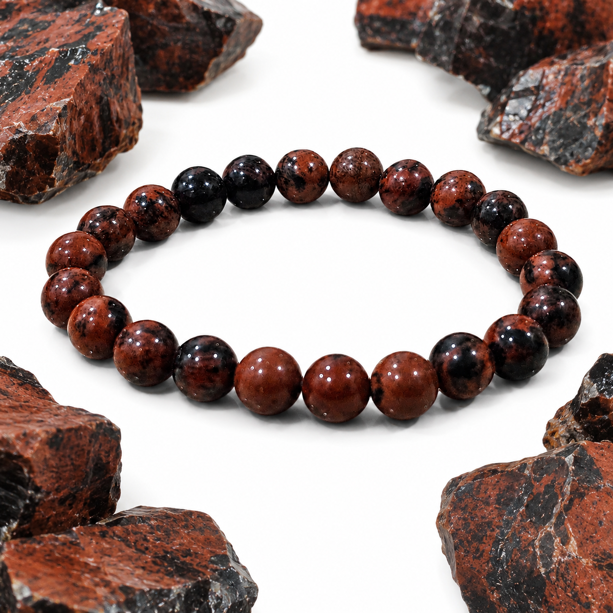 Natural Mahogany Obsidian Bracelet 8mm | Certified Protection & Grounding Gemstone Bracelet