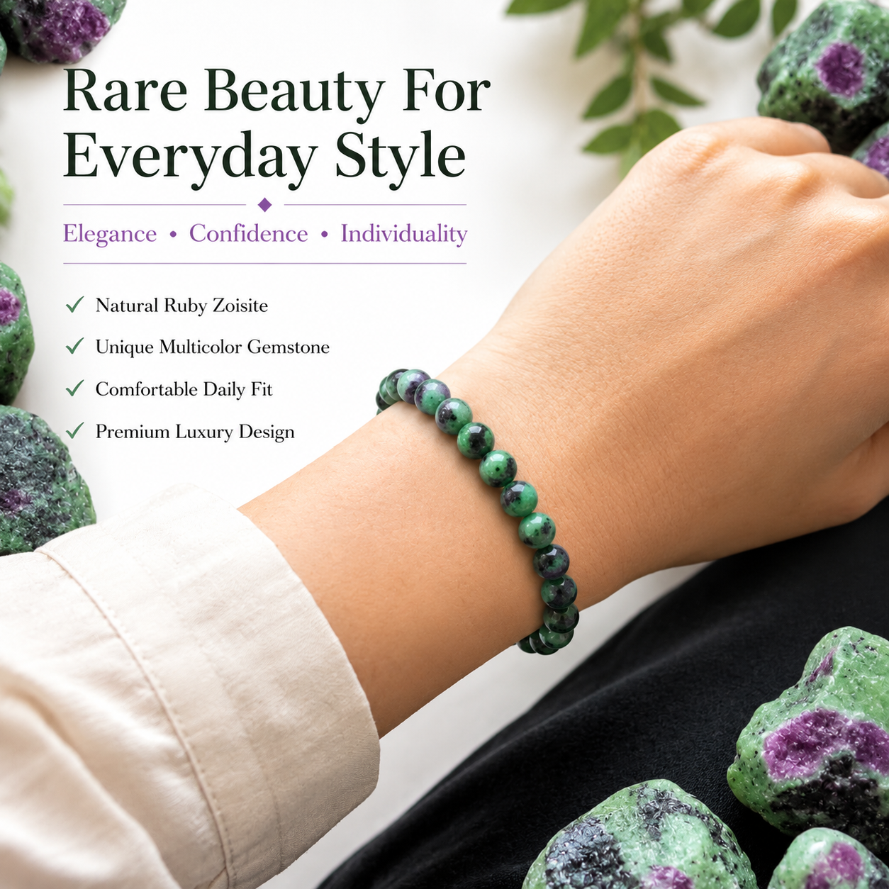 Natural Ruby Zoisite Bracelet 8mm | Certified Gemstone Bracelet
