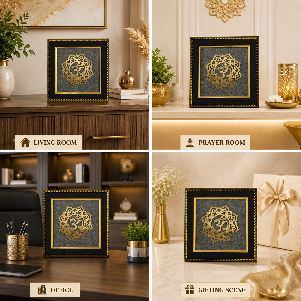 Natural Pyrite Om Mandala Frame | Sacred Om Symbol Wall Décor | Handcrafted Spiritual Decorative Frame for Home & Office
