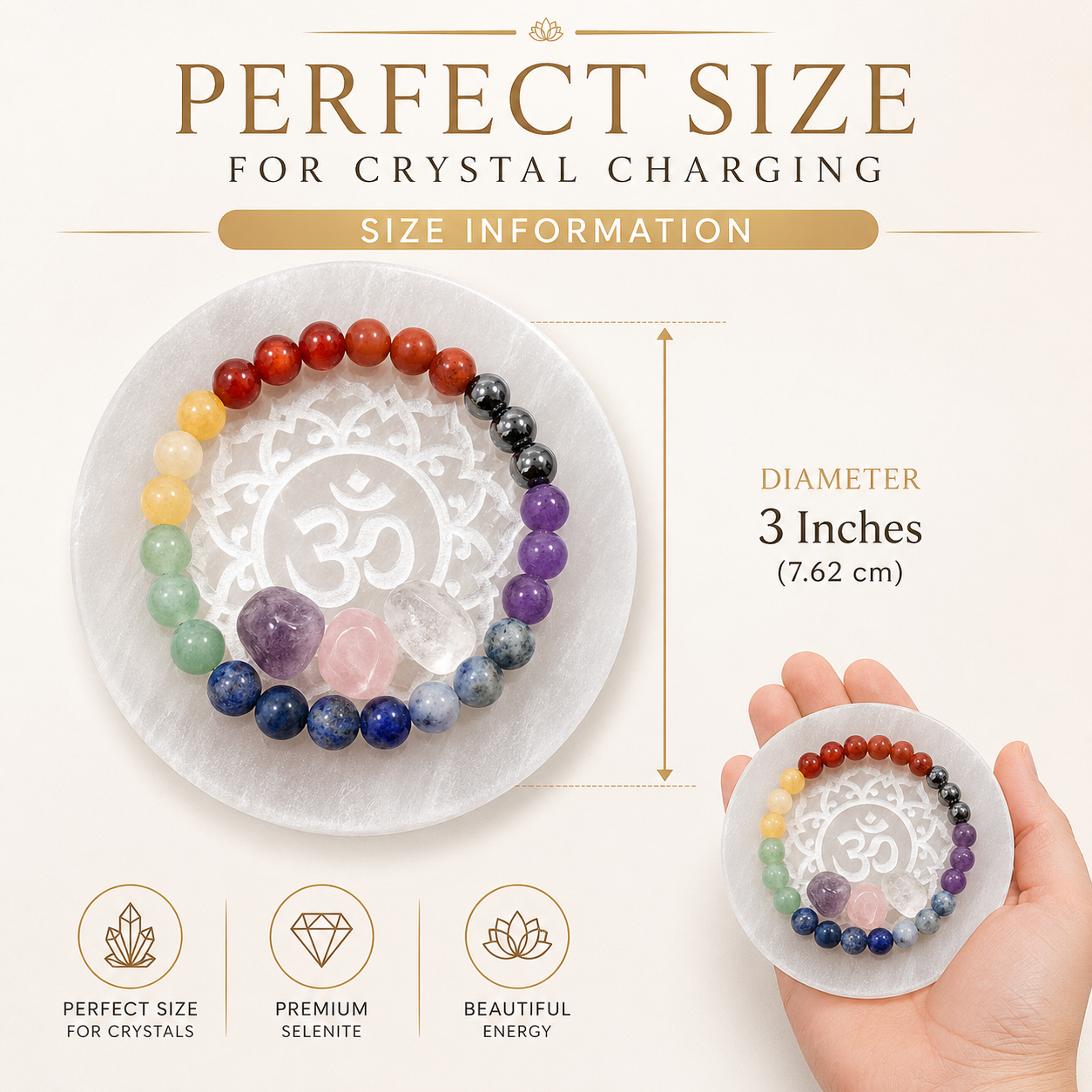 Om Selenite Charging Plate – Natural Crystal Cleansing & Charging Plate
