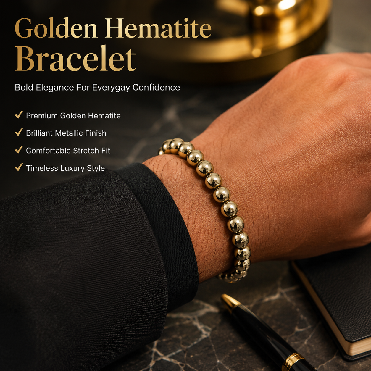 Natural Golden Hematite Bracelet – Grounding, Confidence & Strength Bracelet