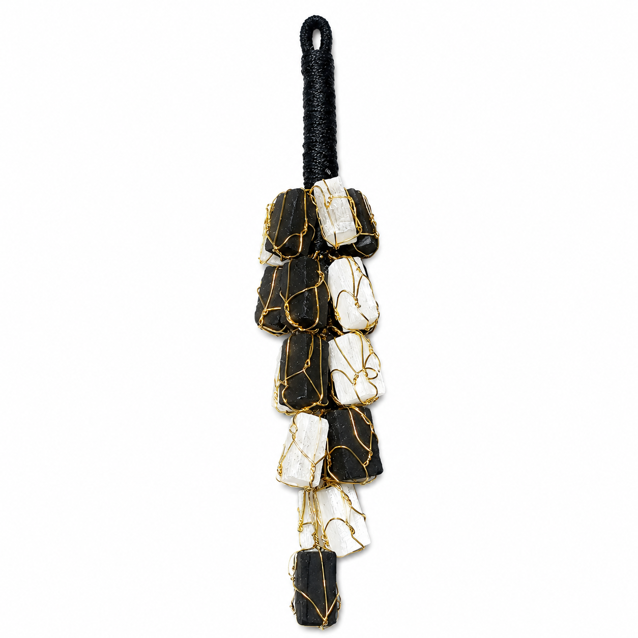 Selenite & Black Tourmaline Hanging Decor | Natural Crystal Home Decor
