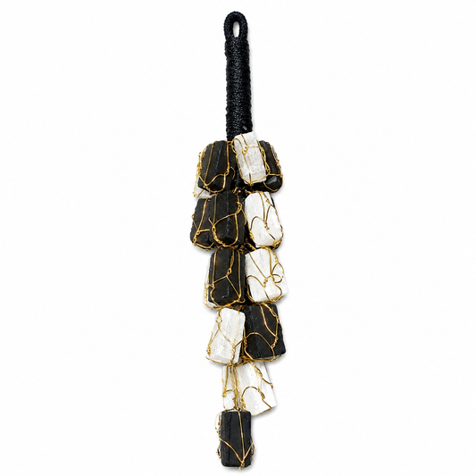 Selenite & Black Tourmaline Hanging Decor | Natural Crystal Home Decor