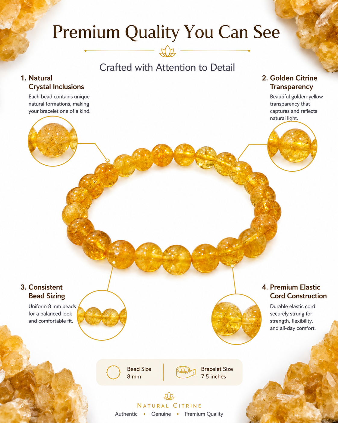 Natural Yellow Citrine Bracelet 8mm