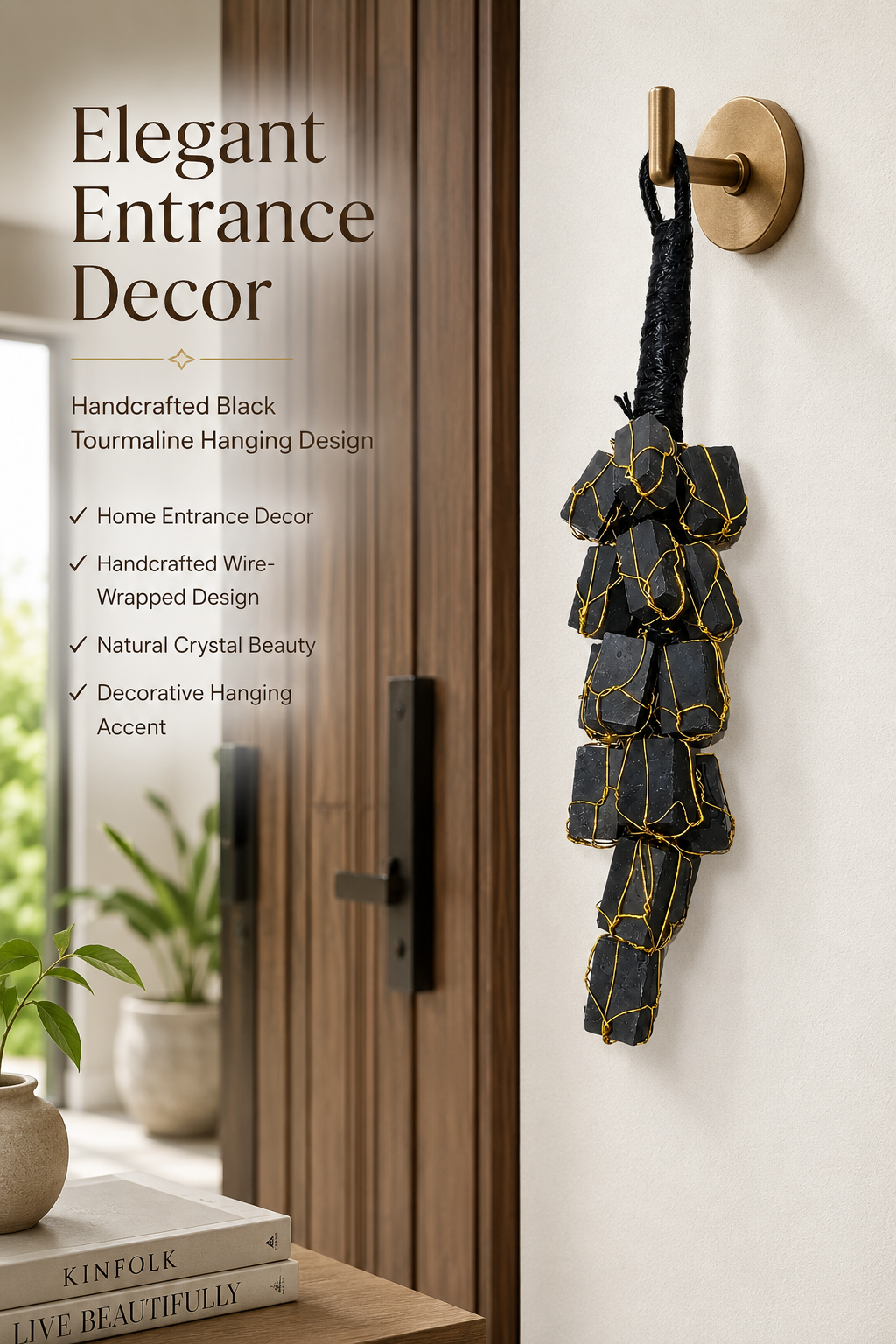 Natural Black Tourmaline Hanging Decor for Home Entrance | Protection Crystal Wall Hanging