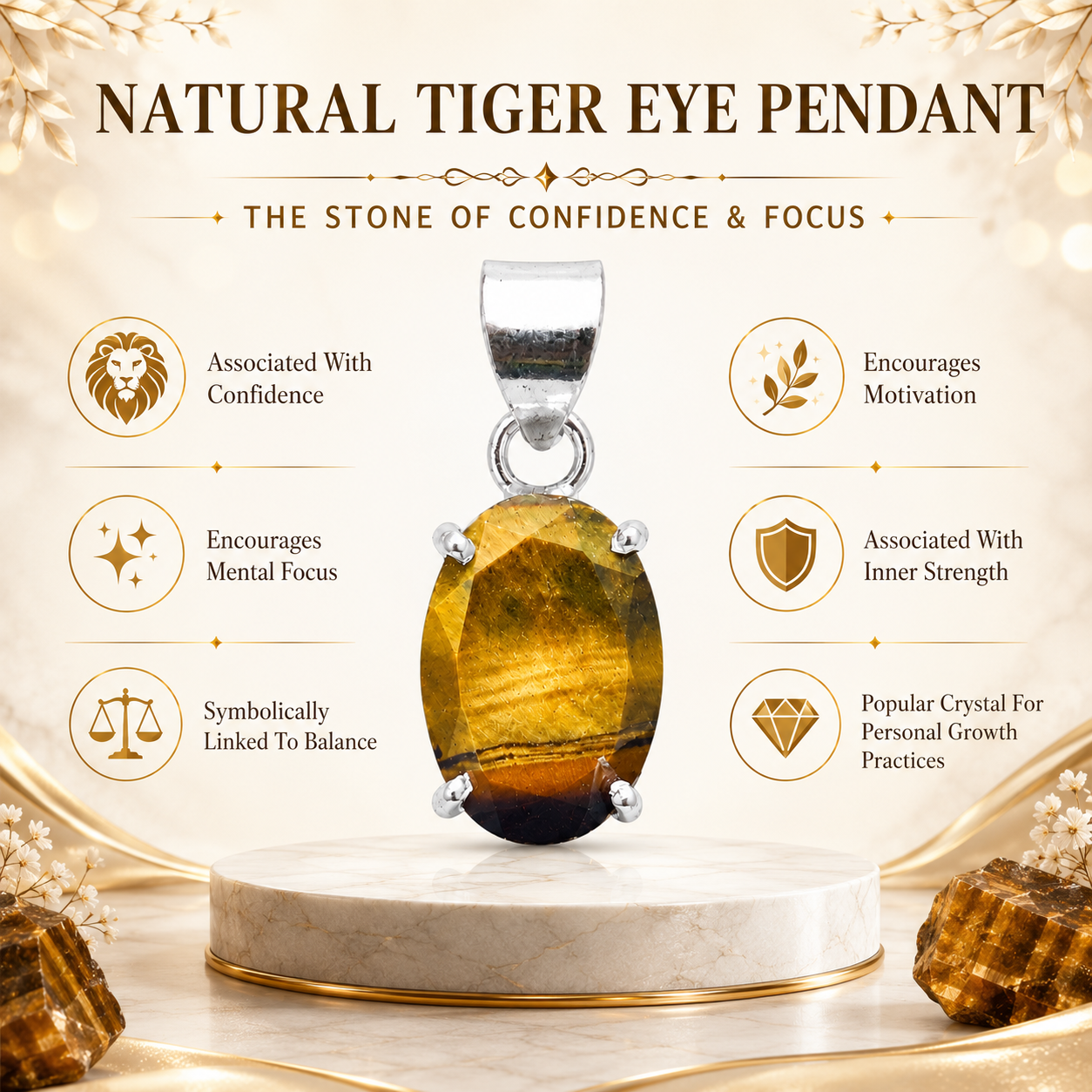 Natural Tiger's Eye Pendant | Handmade Tiger Eye Gemstone Pendant | Healing Crystal Jewelry