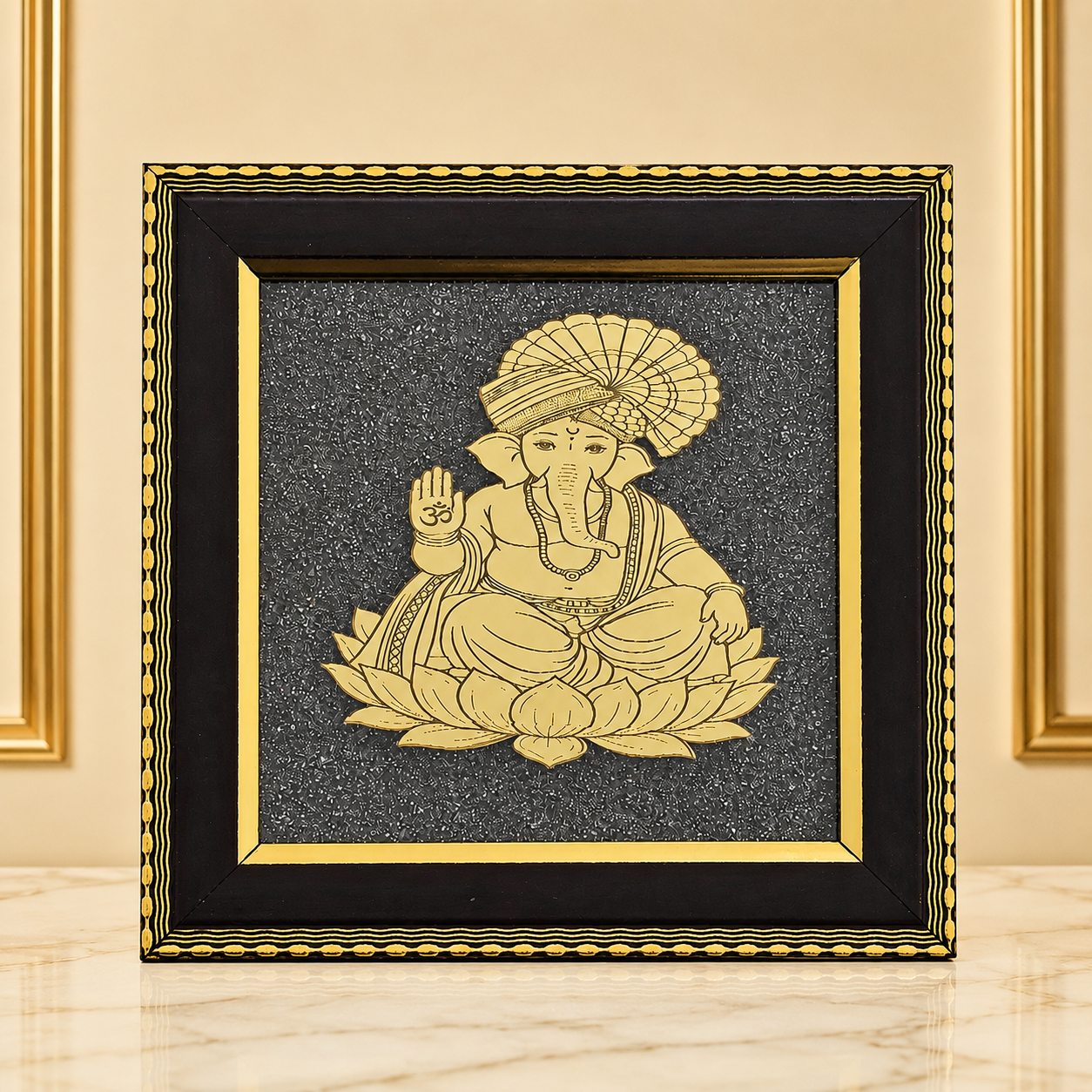 Natural Pyrite Lord Ganesha Frame | Handcrafted Ganesh Wall Décor | Spiritual & Auspicious Decorative Frame for Home and Office