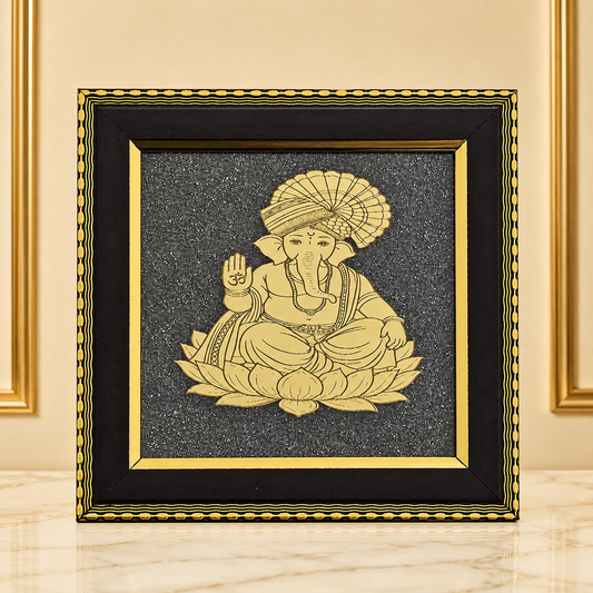 Natural Pyrite Lord Ganesha Frame | Handcrafted Ganesh Wall Décor | Spiritual & Auspicious Decorative Frame for Home and Office