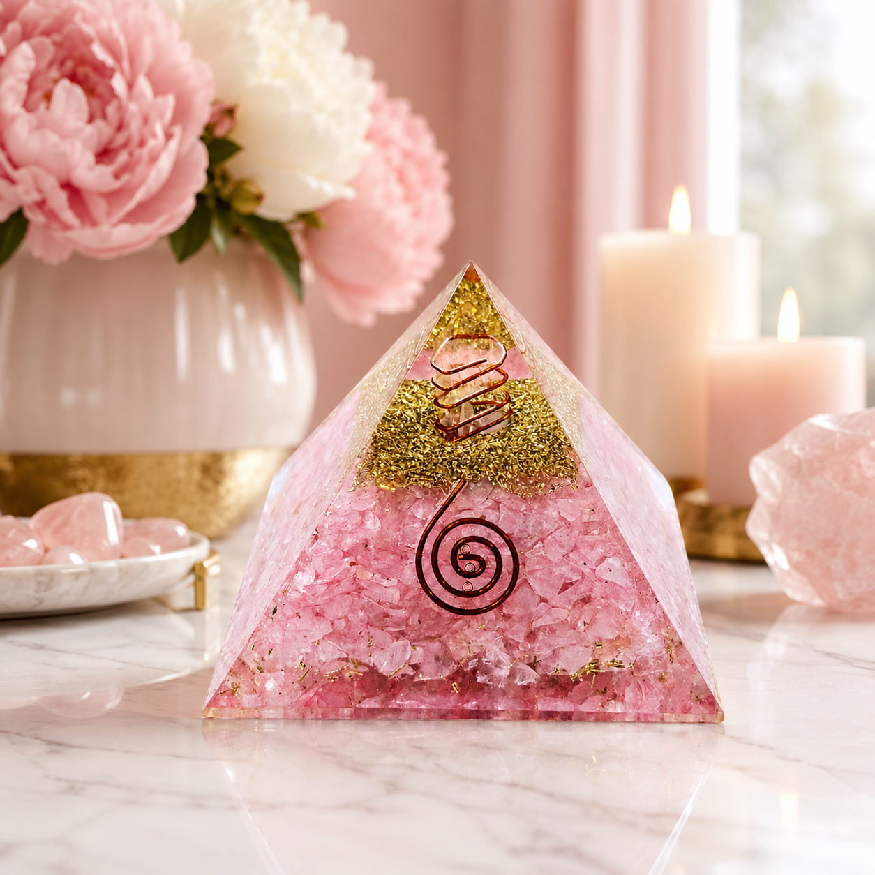 Natural Rose Quartz Orgonite Pyramid