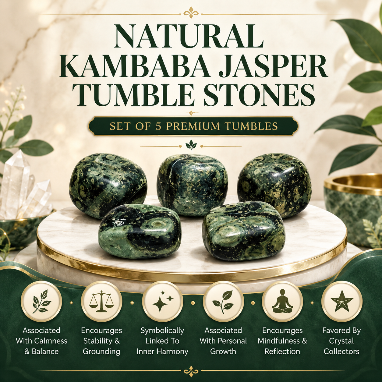 Natural Kambaba Jasper Tumble Stones | Set of 5 Premium Polished Kambaba Jasper Crystals | Grounding, Peace & Emotional Balance Stones