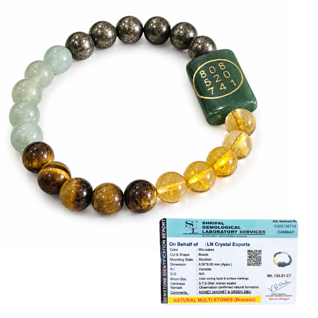 Money Magnet Zibu Coin Bracelet – Citrine, Green Aventurine, Tiger Eye & Pyrite Wealth Bracelet