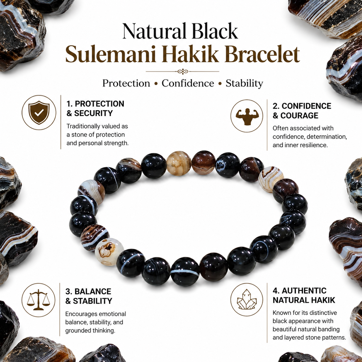Natural Black Sulemani Hakik Bracelet 8mm