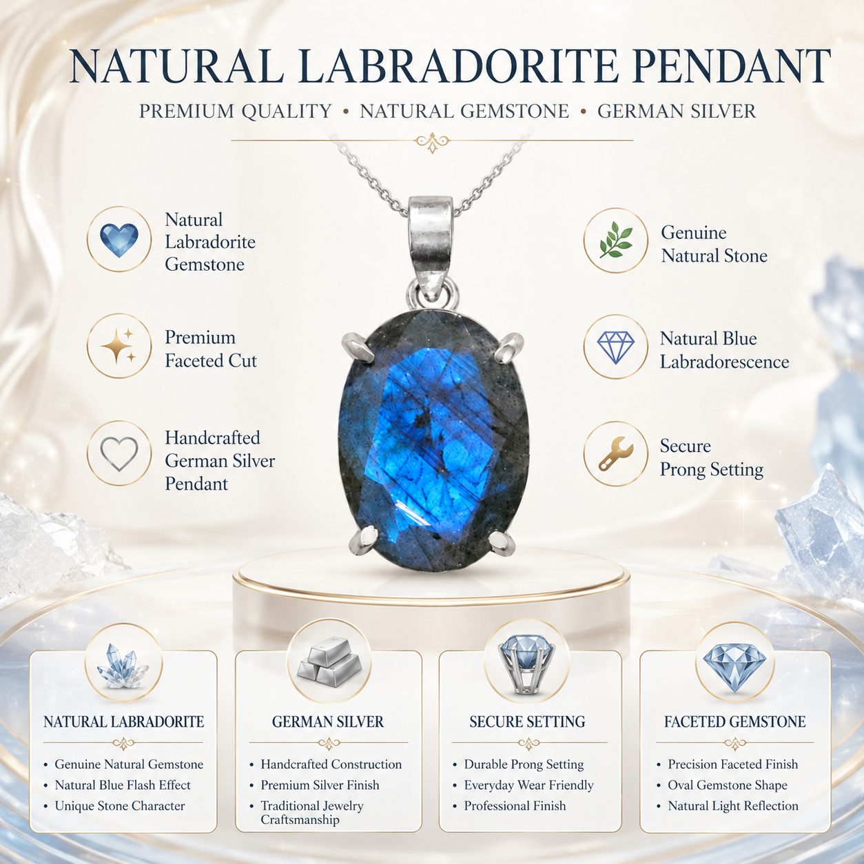 Natural Labradorite Pendant | Handmade Labradorite Gemstone Pendant | Flashy Healing Crystal Jewelry