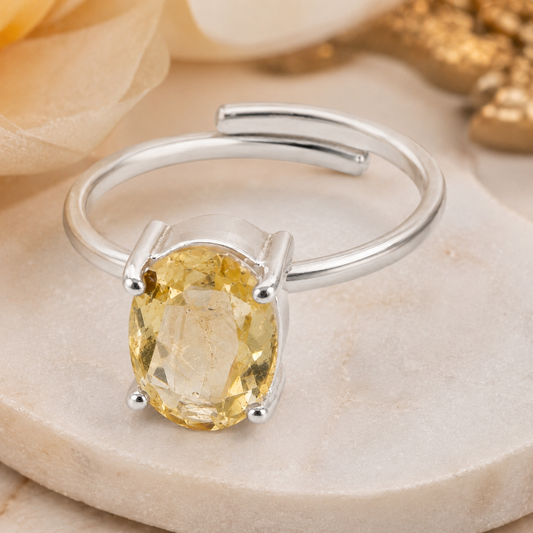 Natural Yellow Citrine Adjustable Ring | Handmade Citrine Gemstone Ring | Healing Crystal Jewelry