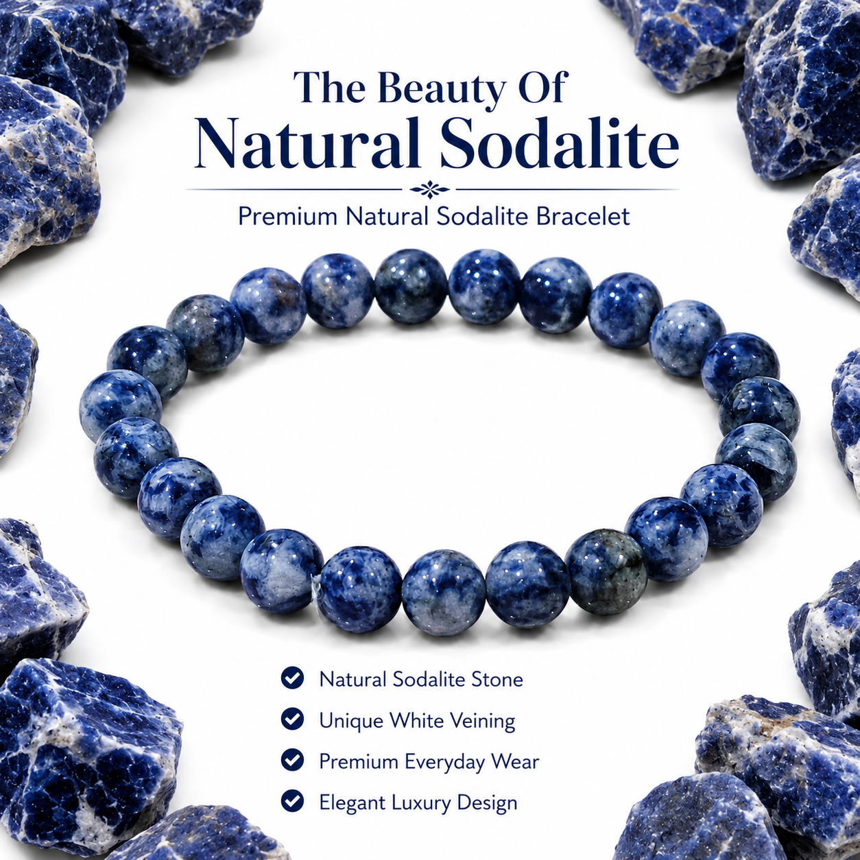 Natural Sodalite Bracelet 8mm | Certified Gemstone Bracelet