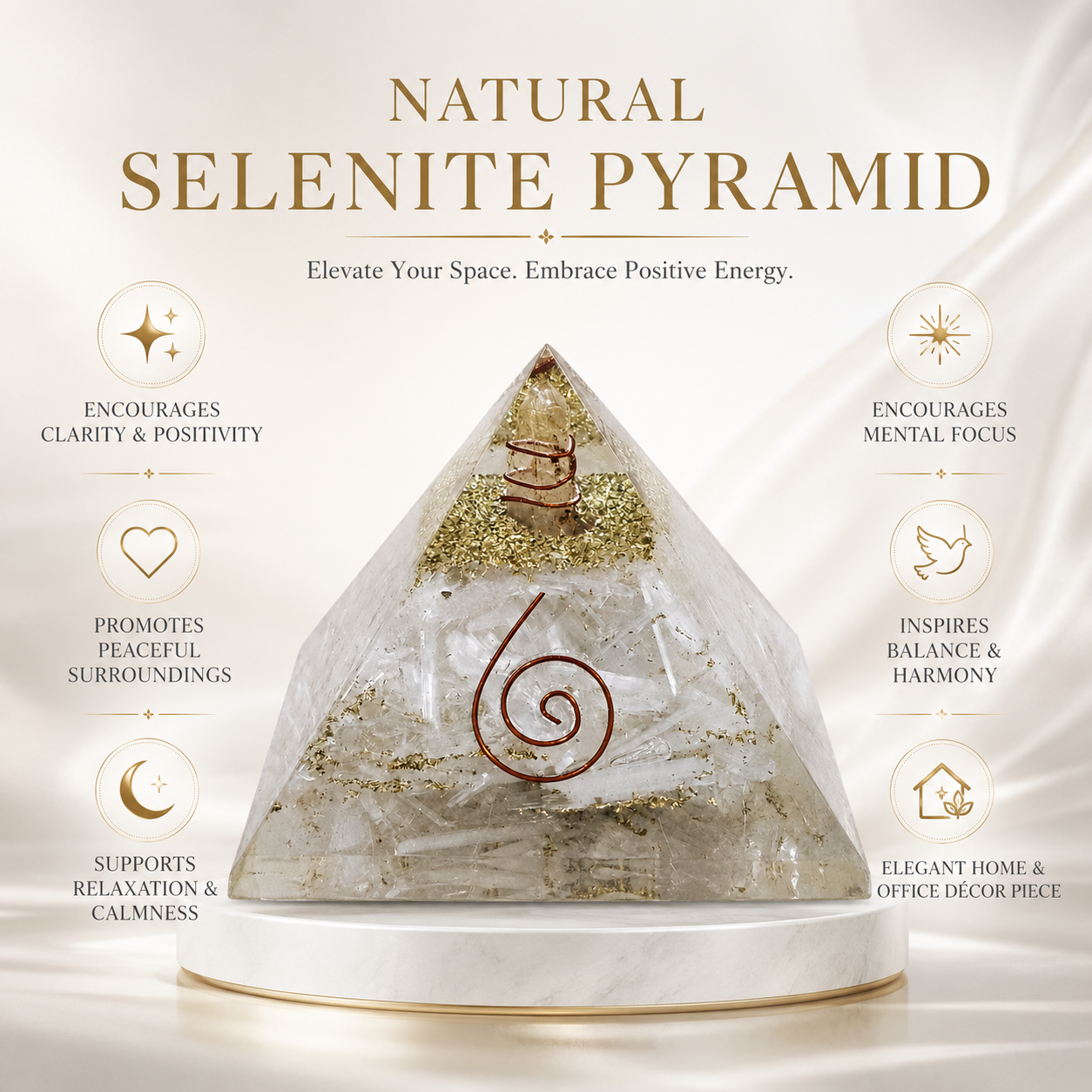 Natural Selenite Orgonite Pyramid
