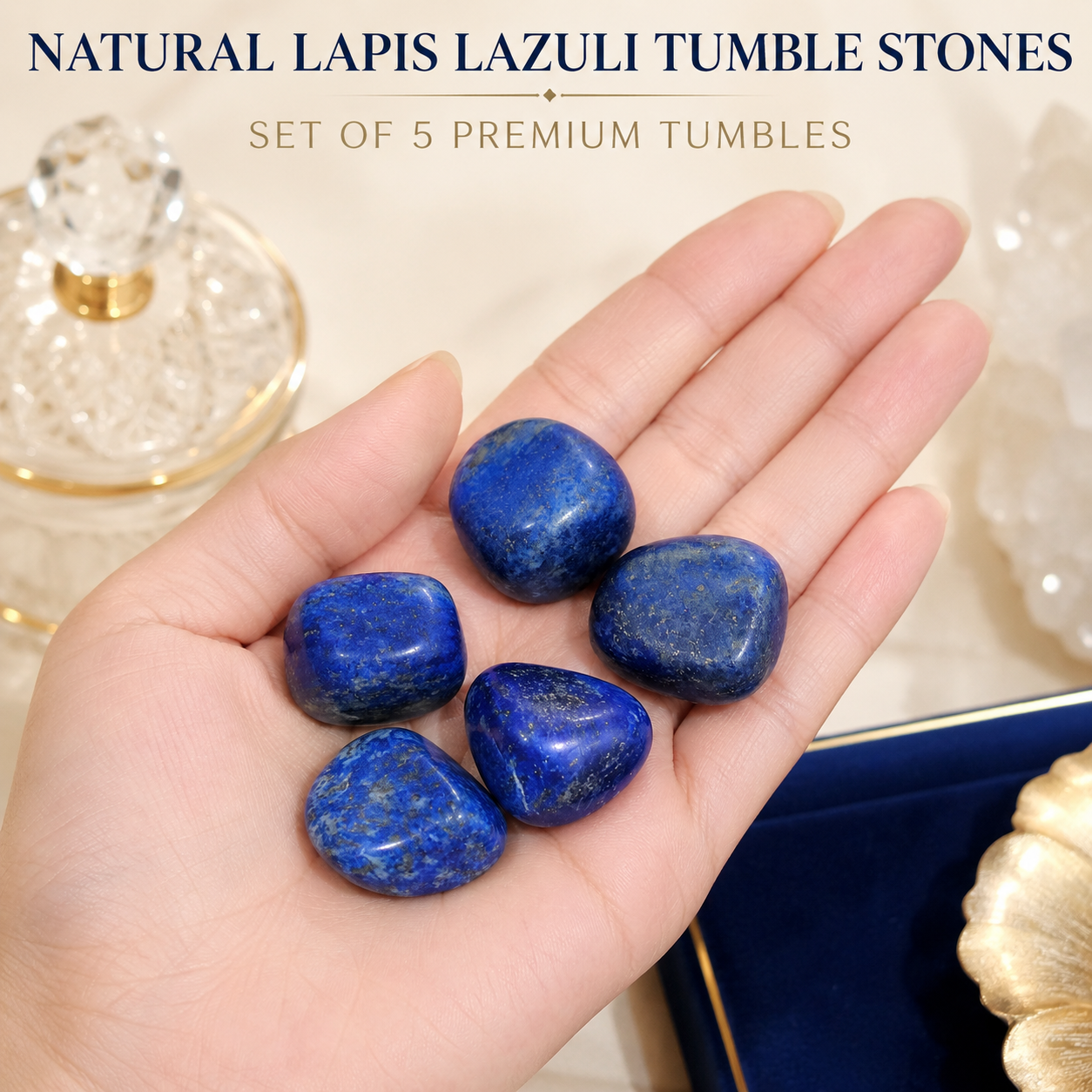 Natural Lapis Lazuli Tumble Stones | Set of 5 Premium Lapis Lazuli Crystal Tumbled Stones | Wisdom & Communication Healing Crystals