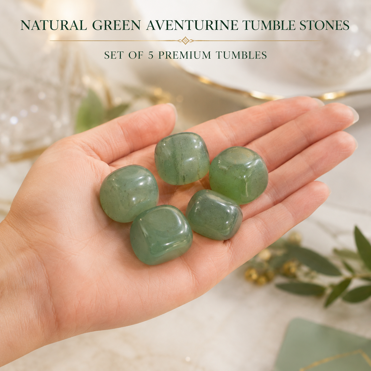 Natural Green Aventurine Tumble Stones | Set of 5 Premium Green Aventurine Crystal Tumbled Stones | Prosperity & Luck Healing Crystals
