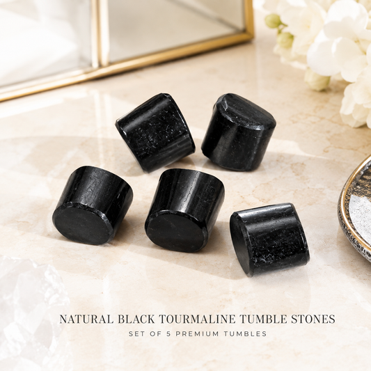 Natural Black Tourmaline Tumble Stones | Set of 5 Premium Black Tourmaline Crystal Tumbled Stones | Protection & Grounding Healing Crystals