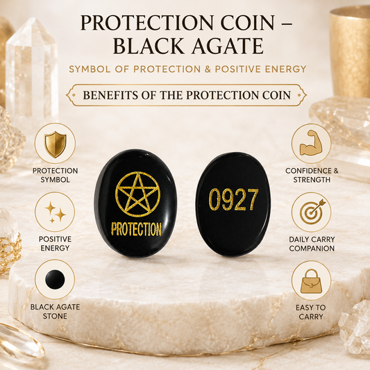 Natural Black Agate Protection Coin | Sacred Protection Energy Coin | Pocket Crystal for Positivity, Meditation & Spiritual Practices
