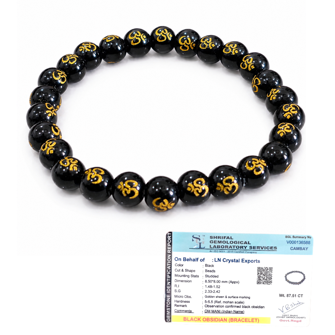 Divine OM Shield Bracelet | Natural Black Obsidian Protection Bracelet with Golden OM Mantra Beads