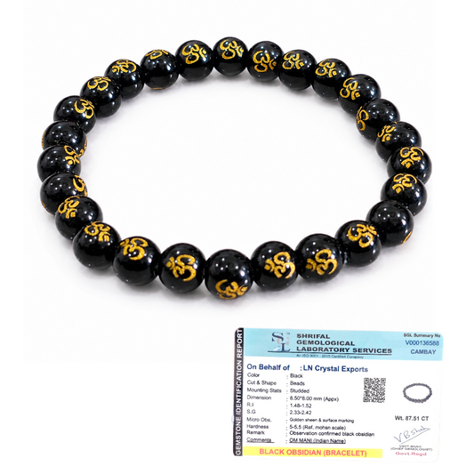 Divine OM Shield Bracelet | Natural Black Obsidian Protection Bracelet with Golden OM Mantra Beads