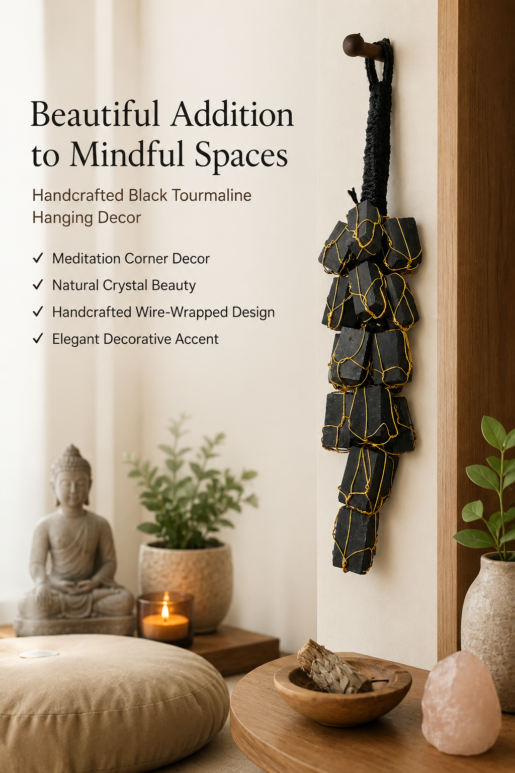 Natural Black Tourmaline Hanging Decor for Home Entrance | Protection Crystal Wall Hanging