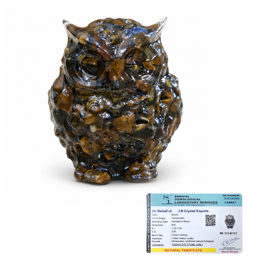 Natural Tiger Eye Owl – Handcrafted Crystal Owl