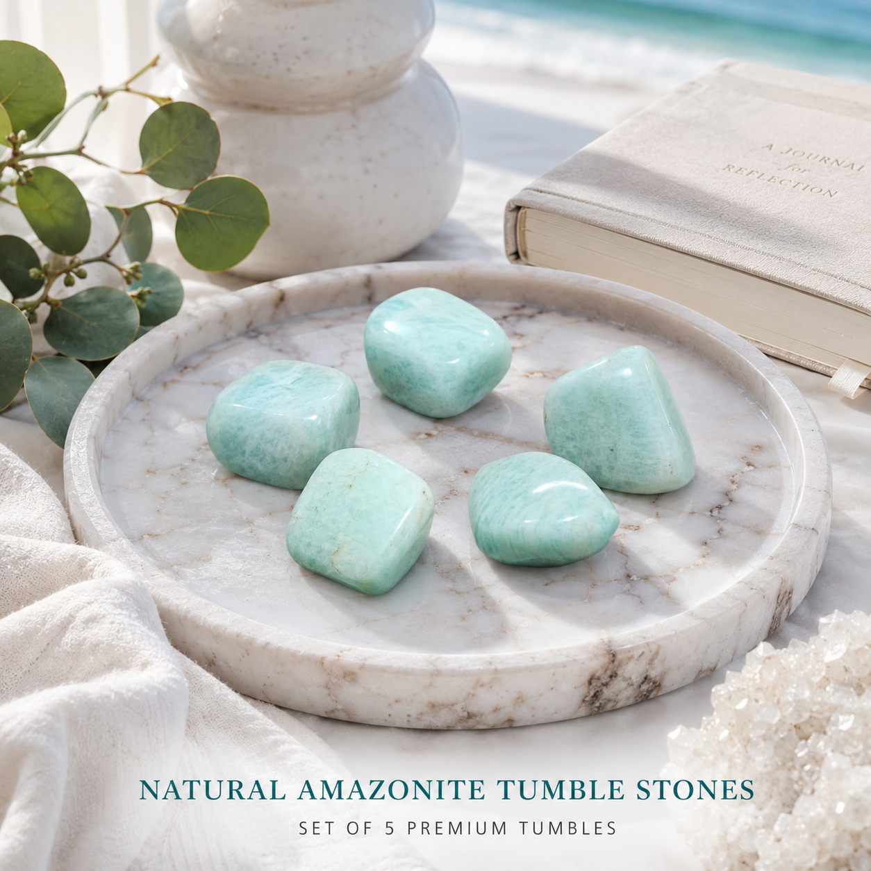 Natural Amazonite Tumble Stones | Set of 5 Premium Polished Amazonite Crystals | Communication, Harmony & Positive Energy Stones