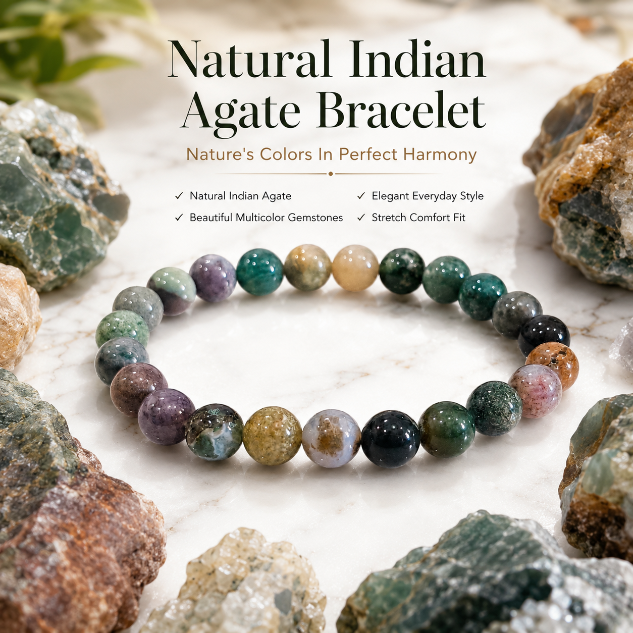 Natural Indian Agate Bracelet – Stability, Harmony & Positive Energy Bracelet