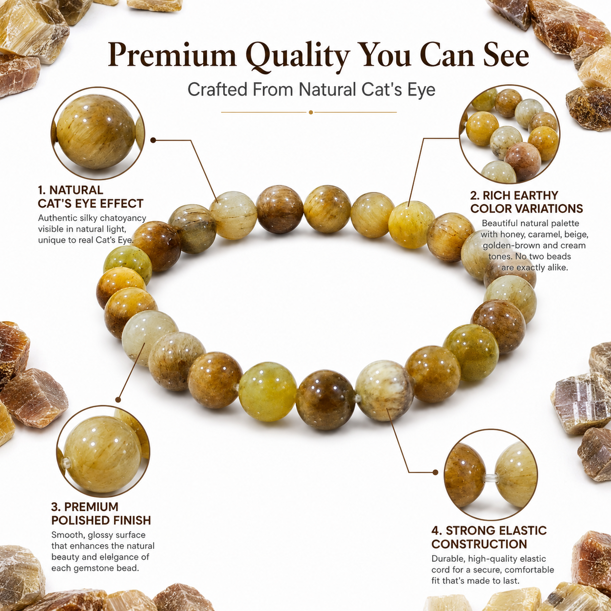 Natural Cat's Eye Bracelet 8mm | Certified Gemstone Bracelet