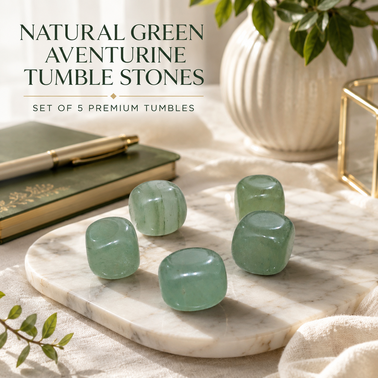 Natural Green Aventurine Tumble Stones | Set of 5 Premium Green Aventurine Crystal Tumbled Stones | Prosperity & Luck Healing Crystals