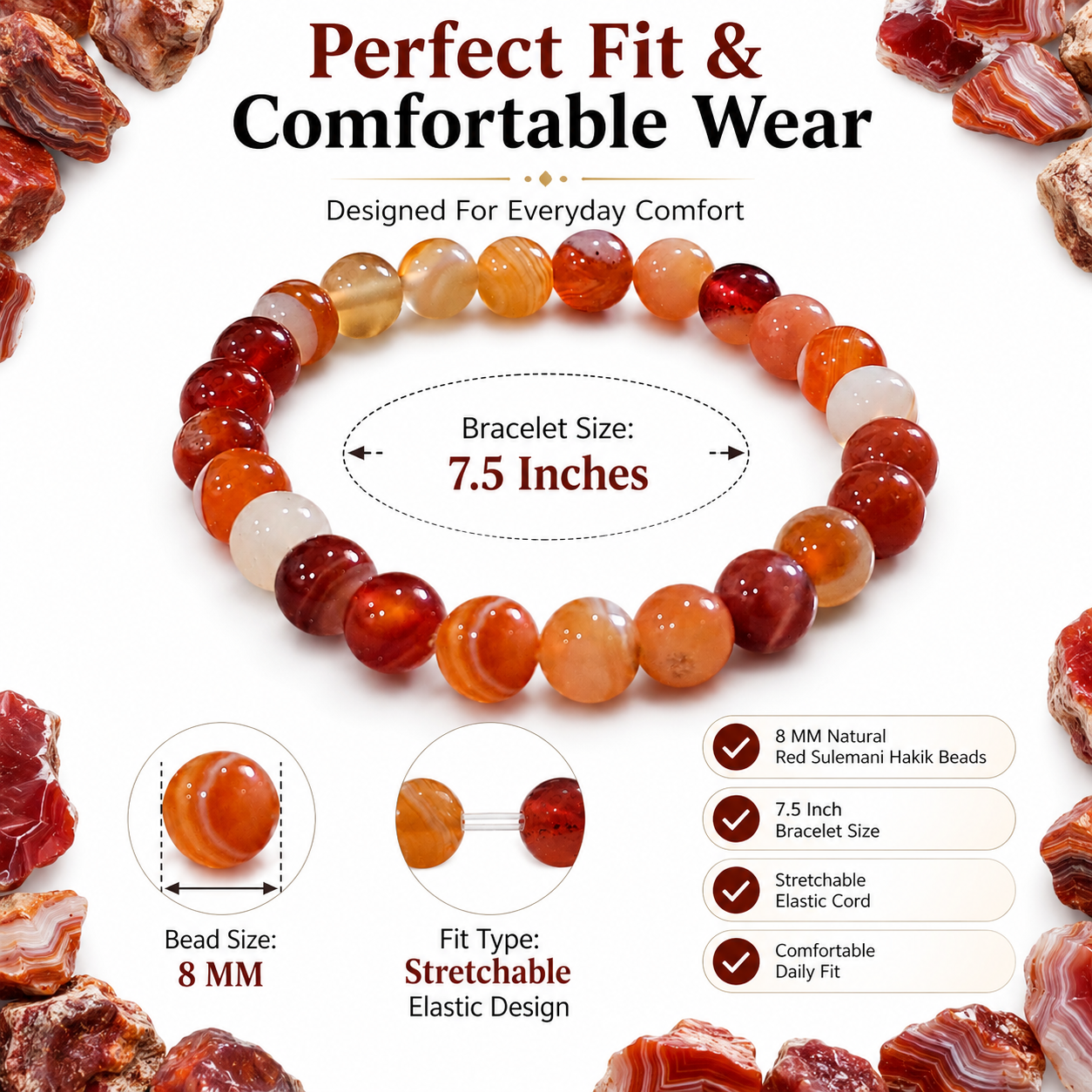 Natural Red Sulemani Hakik Bracelet 8mm