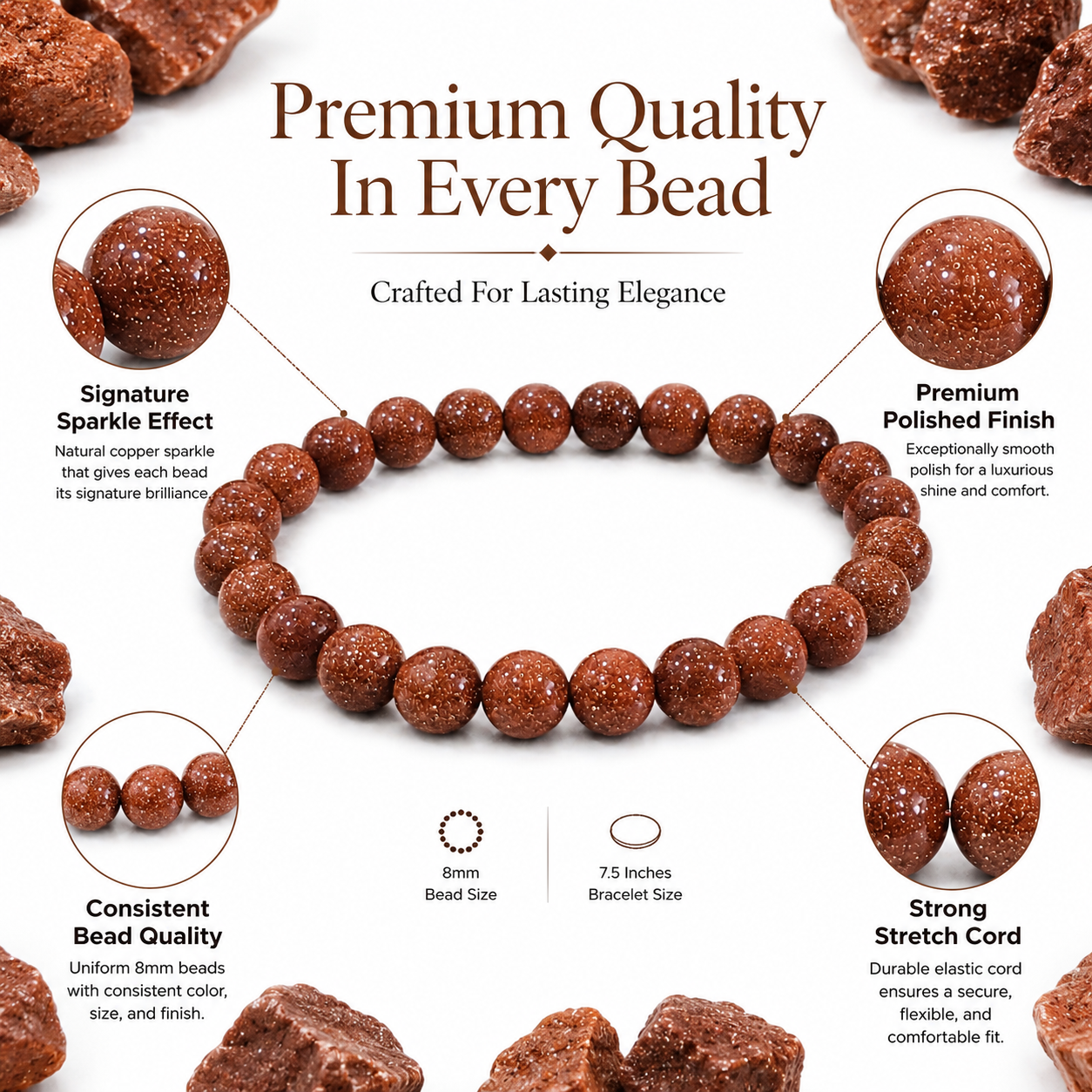 Red Goldstone Bracelet 8mm | Certified Success, Ambition & Positive Energy Crystal Bracelet