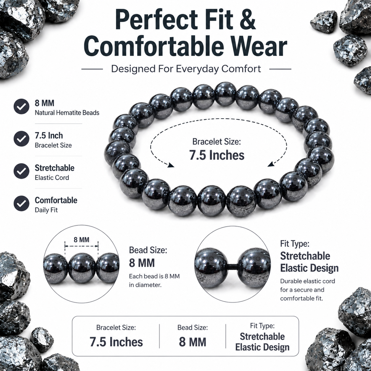 Natural Hematite Bracelet – Grounding, Strength & Focus Bracelet