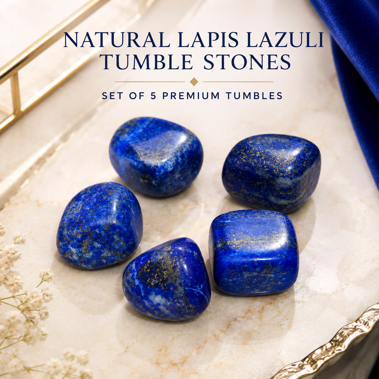 Natural Lapis Lazuli Tumble Stones | Set of 5 Premium Lapis Lazuli Crystal Tumbled Stones | Wisdom & Communication Healing Crystals