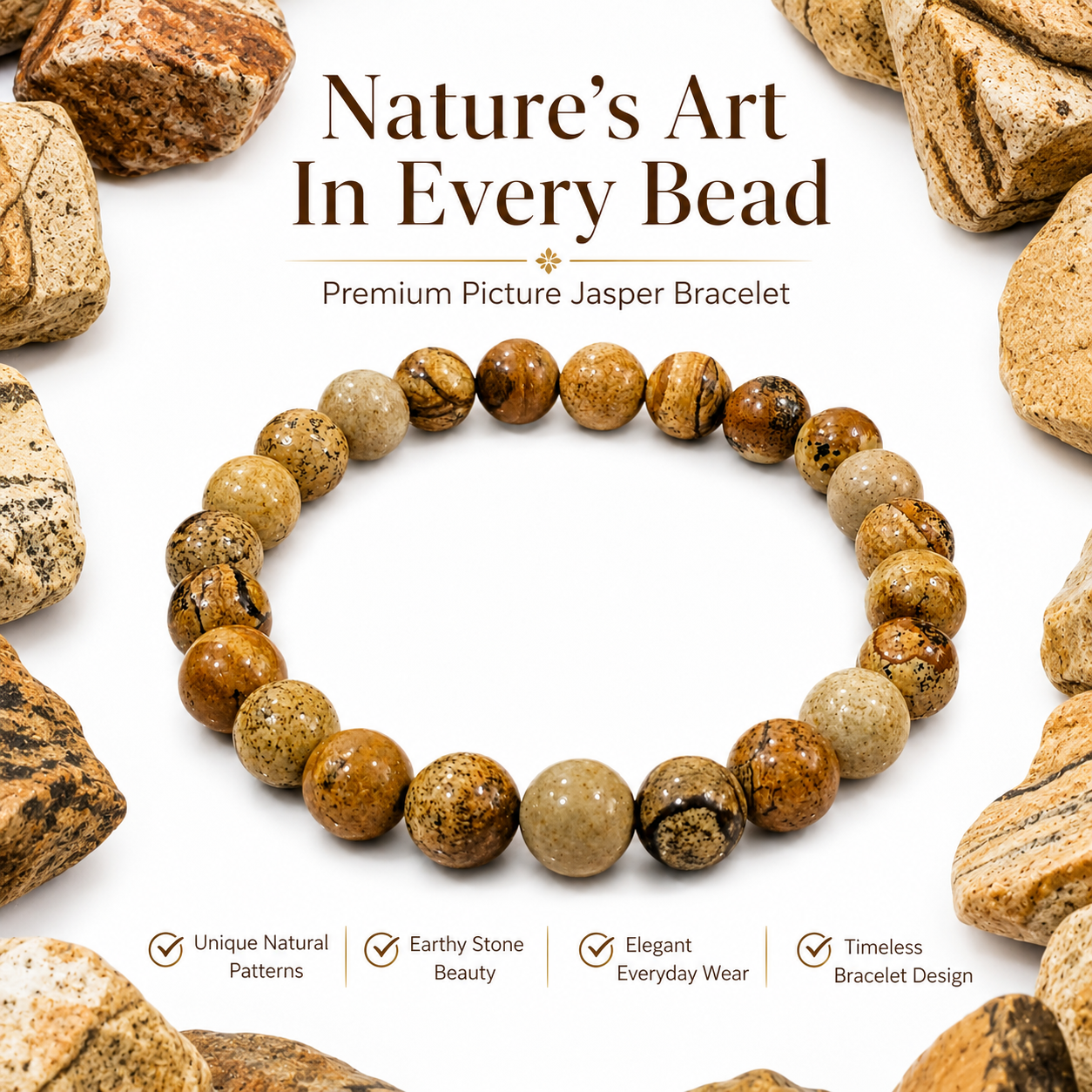 Natural Picture Jasper Bracelet 8mm