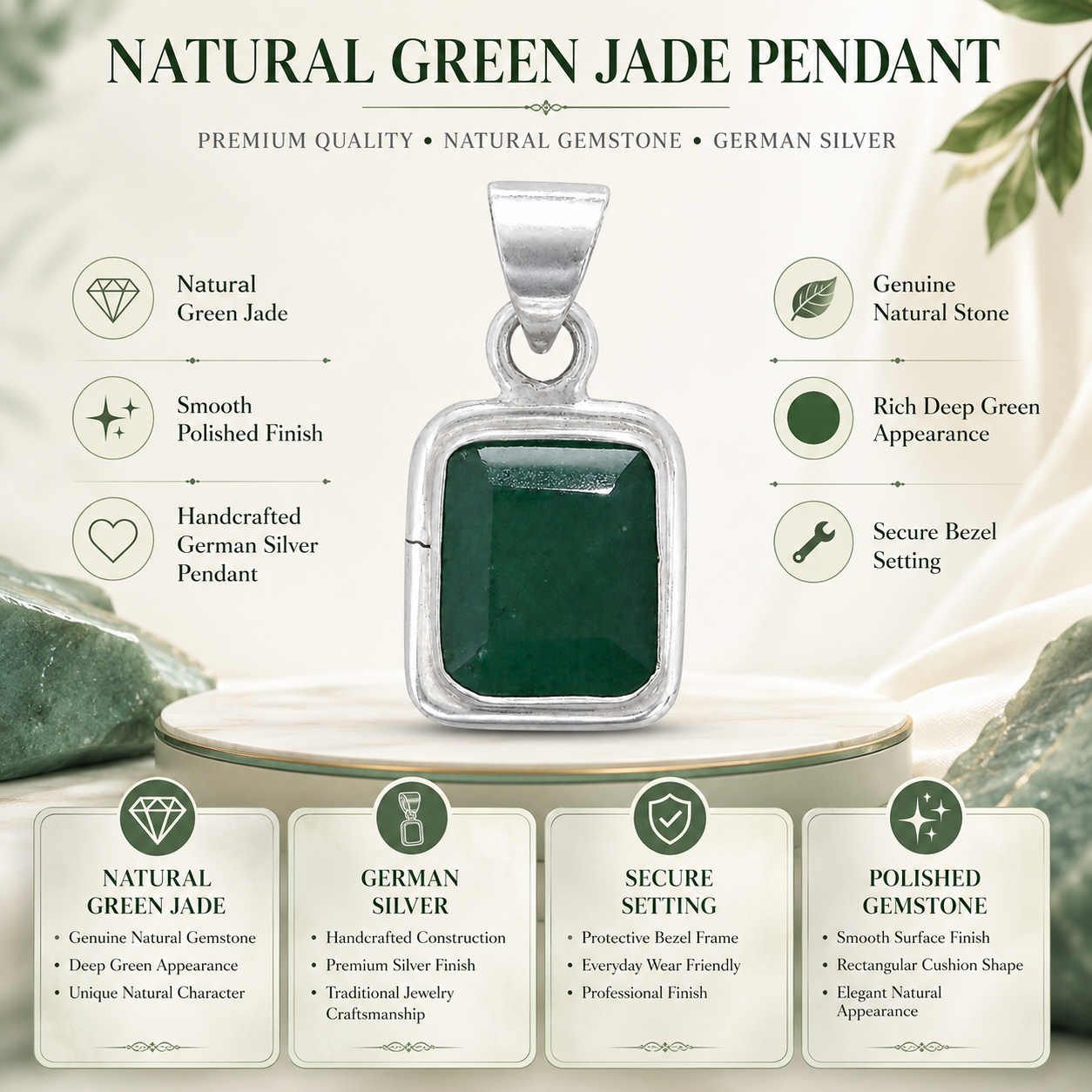 Natural Green Jade Pendant | Handmade Green Jade Gemstone Pendant | Healing Crystal Jewelry