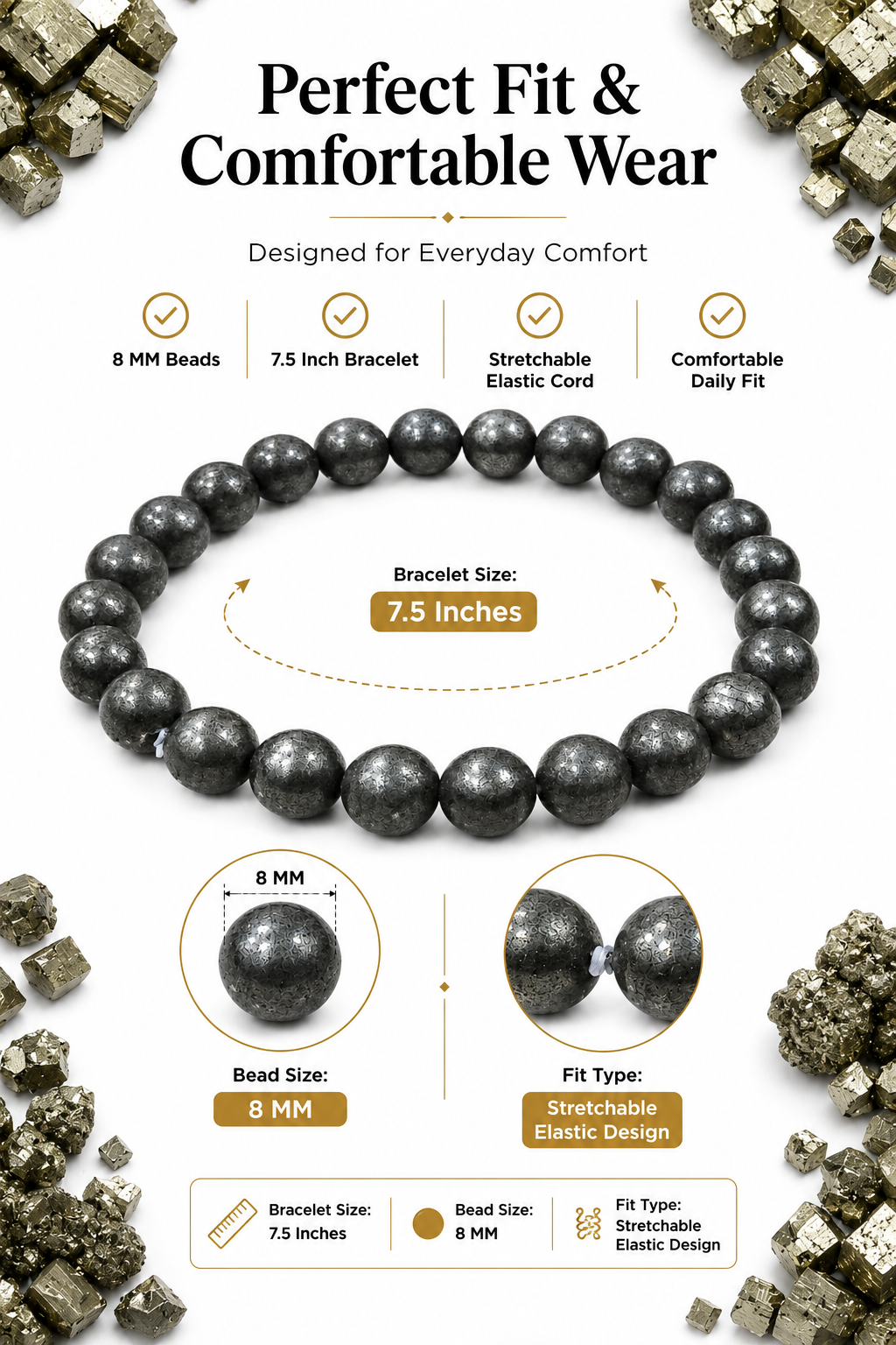 Natural Pyrite Bracelet – Wealth, Confidence & Prosperity Bracelet