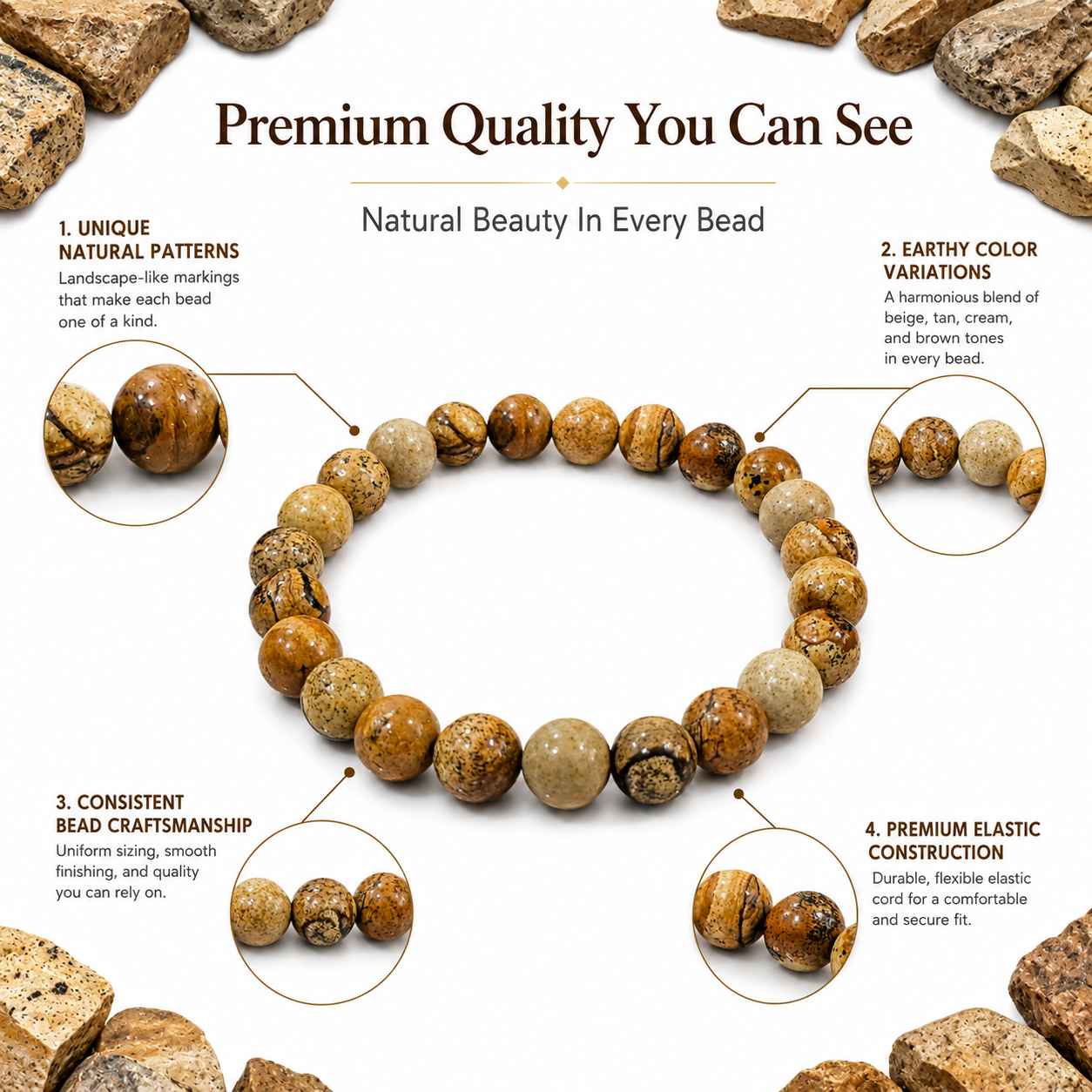 Natural Picture Jasper Bracelet 8mm