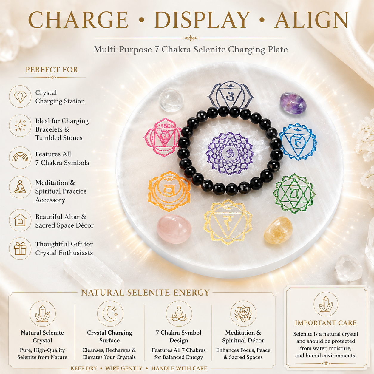 7 Chakra Selenite Charging Plate – Natural Crystal Charging & Energy Cleansing Plate