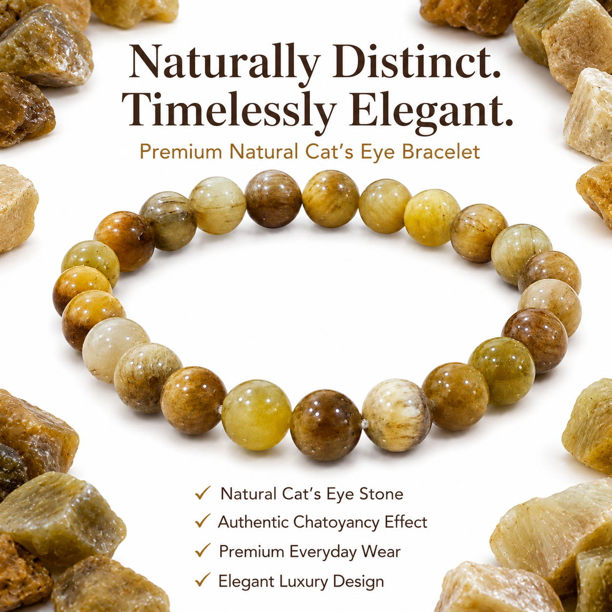 Natural Cat's Eye Bracelet 8mm | Certified Gemstone Bracelet