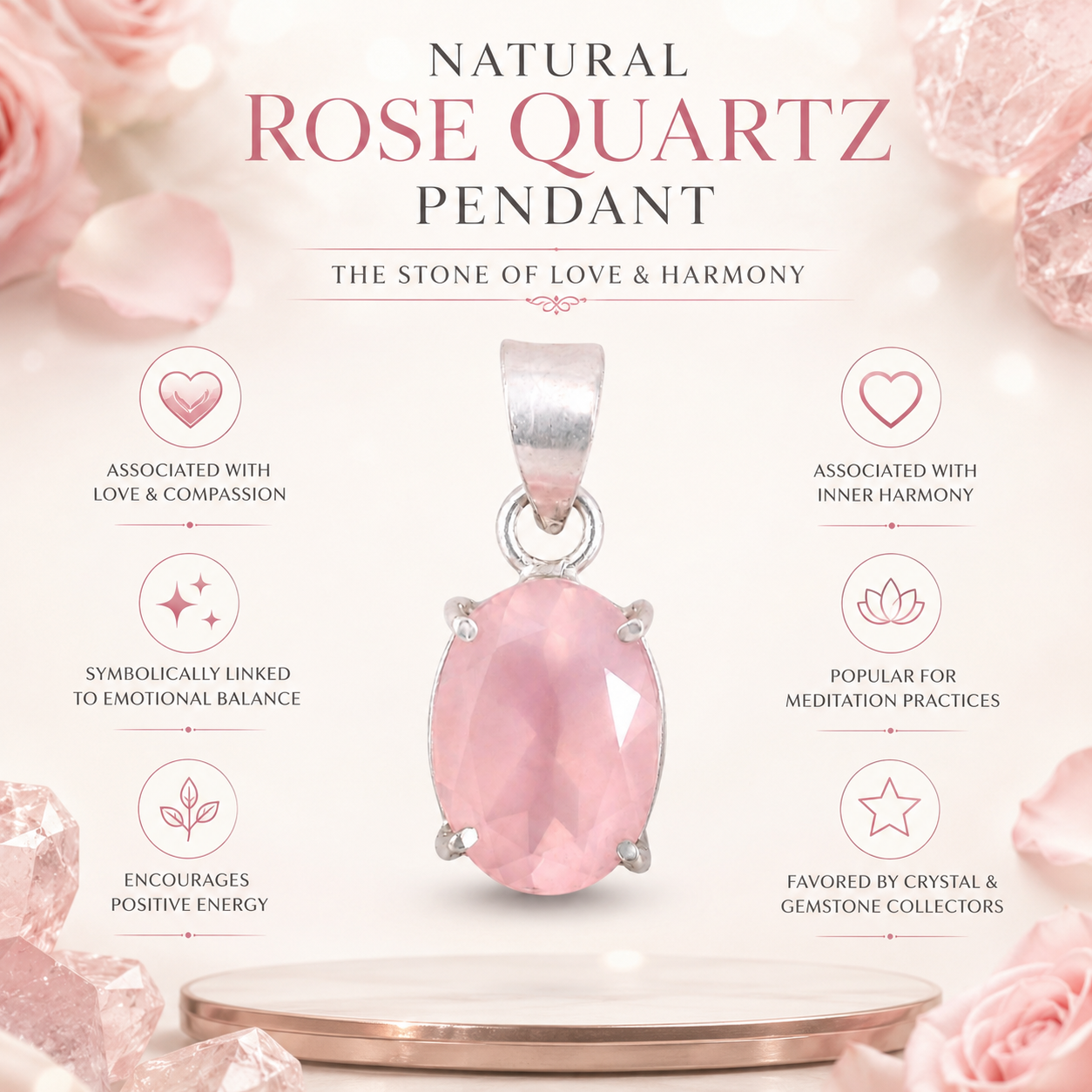 Natural Rose Quartz Pendant | Handmade Rose Quartz Gemstone Pendant | Healing Crystal Jewelry