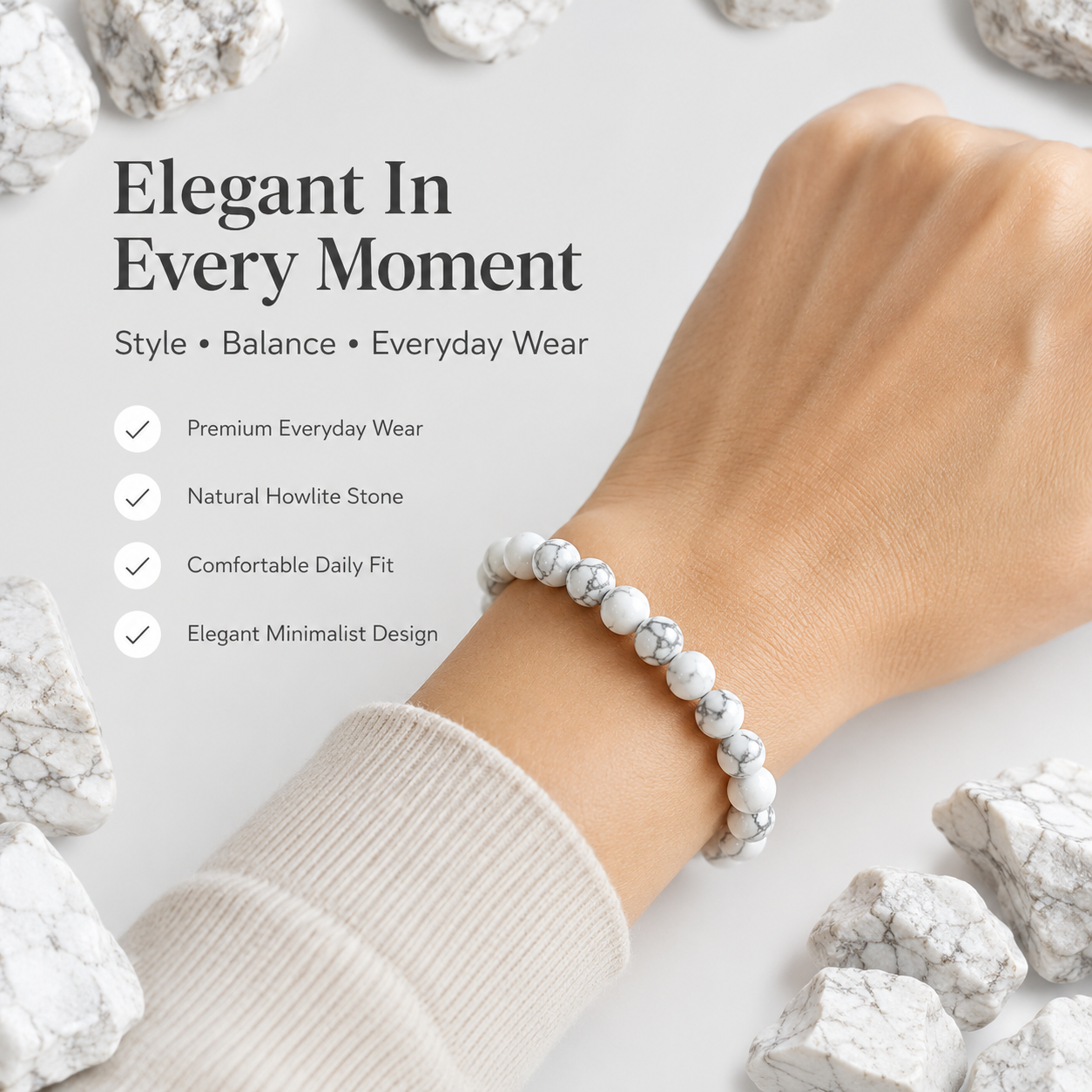 Natural Howlite Bracelet 8mm