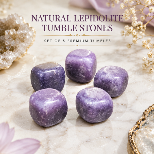 Natural Lepidolite Tumble Stones | Set of 5 Premium Lepidolite Crystal Tumbled Stones | Calmness, Emotional Balance & Meditation Healing Crystals