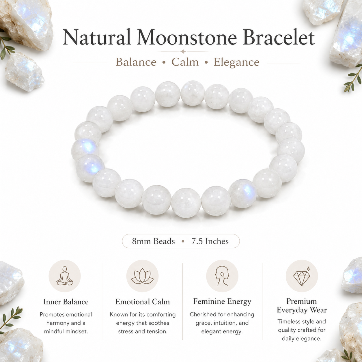 Natural Moonstone Bracelet – Intuition, Emotional Balance & Inner Harmony Bracelet